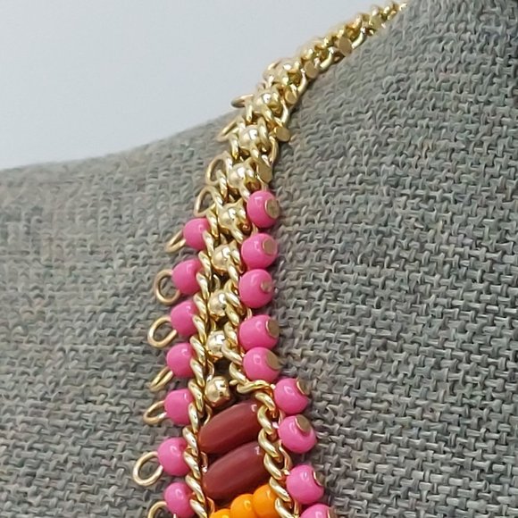 New Jewelry Box Necklace Bib Collar Beaded Orange Pink Metal Fringe Coin Charm - Picture 6 of 9